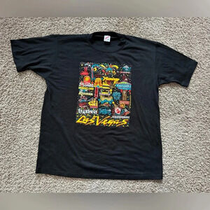 VINTAGE Las Vegas T-Shirt Black Tshirt LIGHT UP 80s 1987 Tee Cotton Blend USA XL
